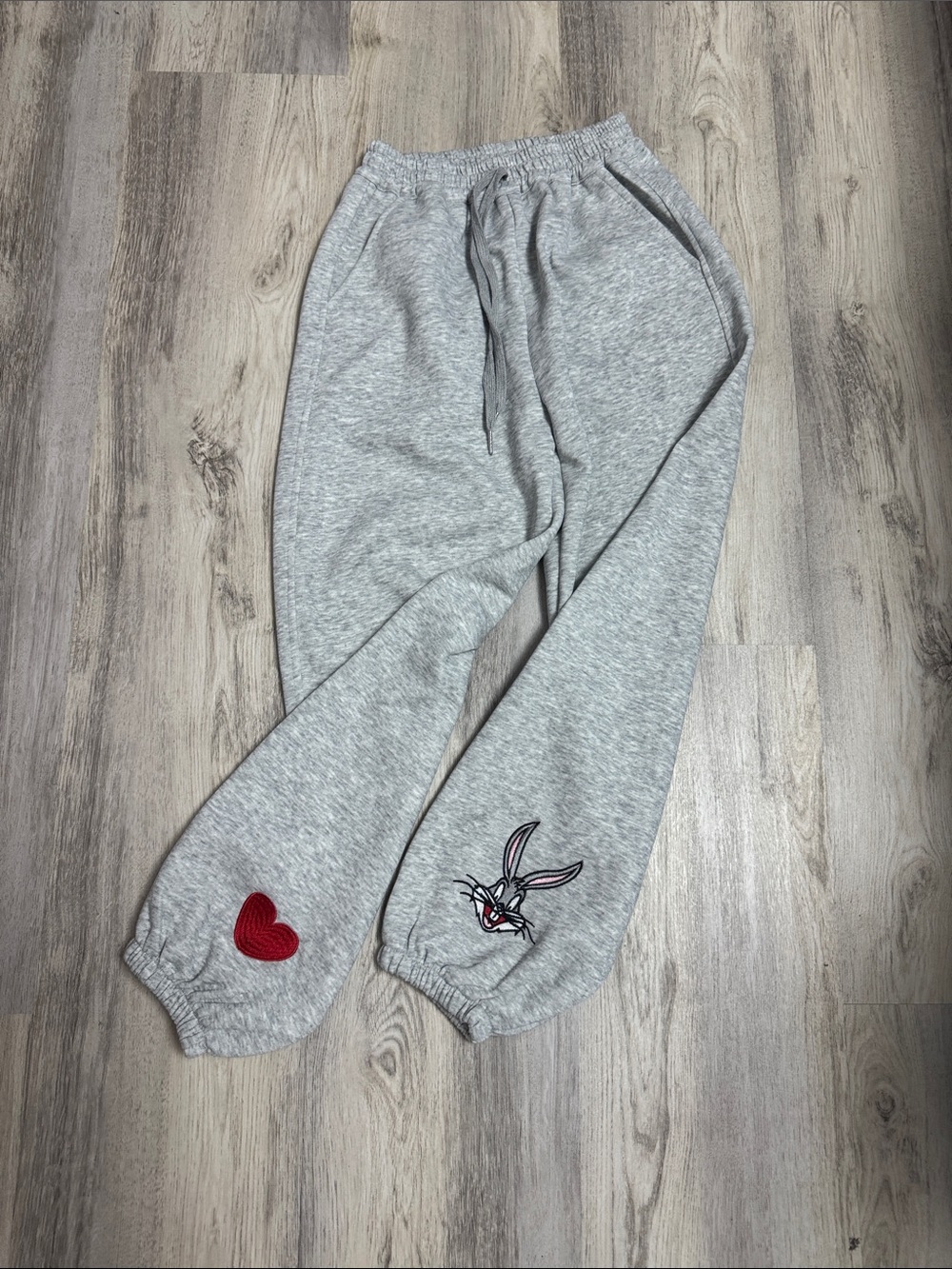 Kids Gray Sweatpants with Heart & Bunny Embroidery